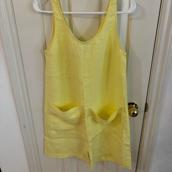 Ilana Kohn yellow 100% linen short jumpsuit with large pockets rompers - Picture 2 of 5